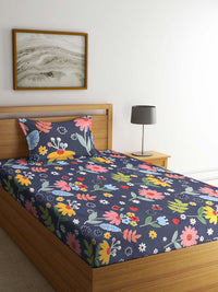 KLOTTHE Policotton Daun Berbilang Warna 210 TC Single Halus 2 Cadar dengan 2 Sarung Bantal-220 x 150 cm