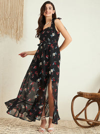 Berrylush Floral Printed Georgette Maxi Dress