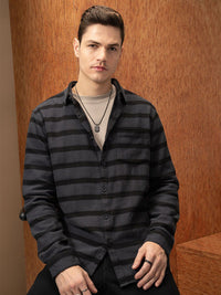 LOCOMOTIVE Premium Men Relaxed Fit Dobby Textured Striped Shirt