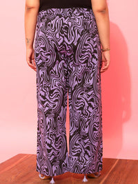 CURVY STREET Women Plus Size Lavender Printed Relaxed Straight Leg Pure Cotton Trousers