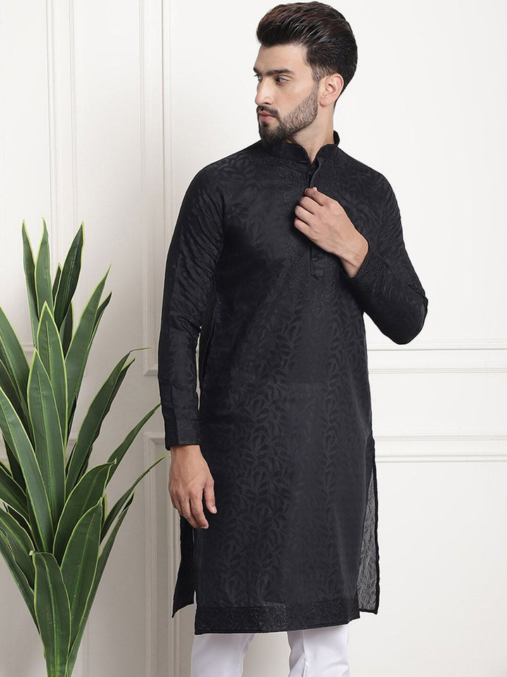 SOJANYA Woven Design Mandarin Collar Thread Work Kurta