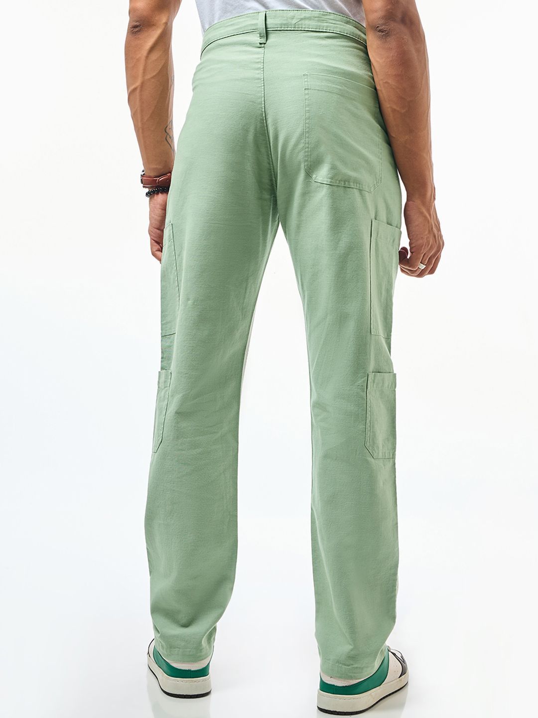 Bewakoof Men's Green Cargo Linen Pants