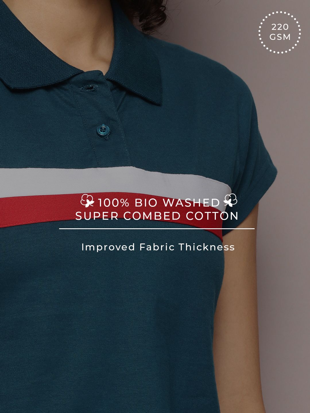 DILLINGER Striped Polo Collar Crop Pure Cotton T-shirt