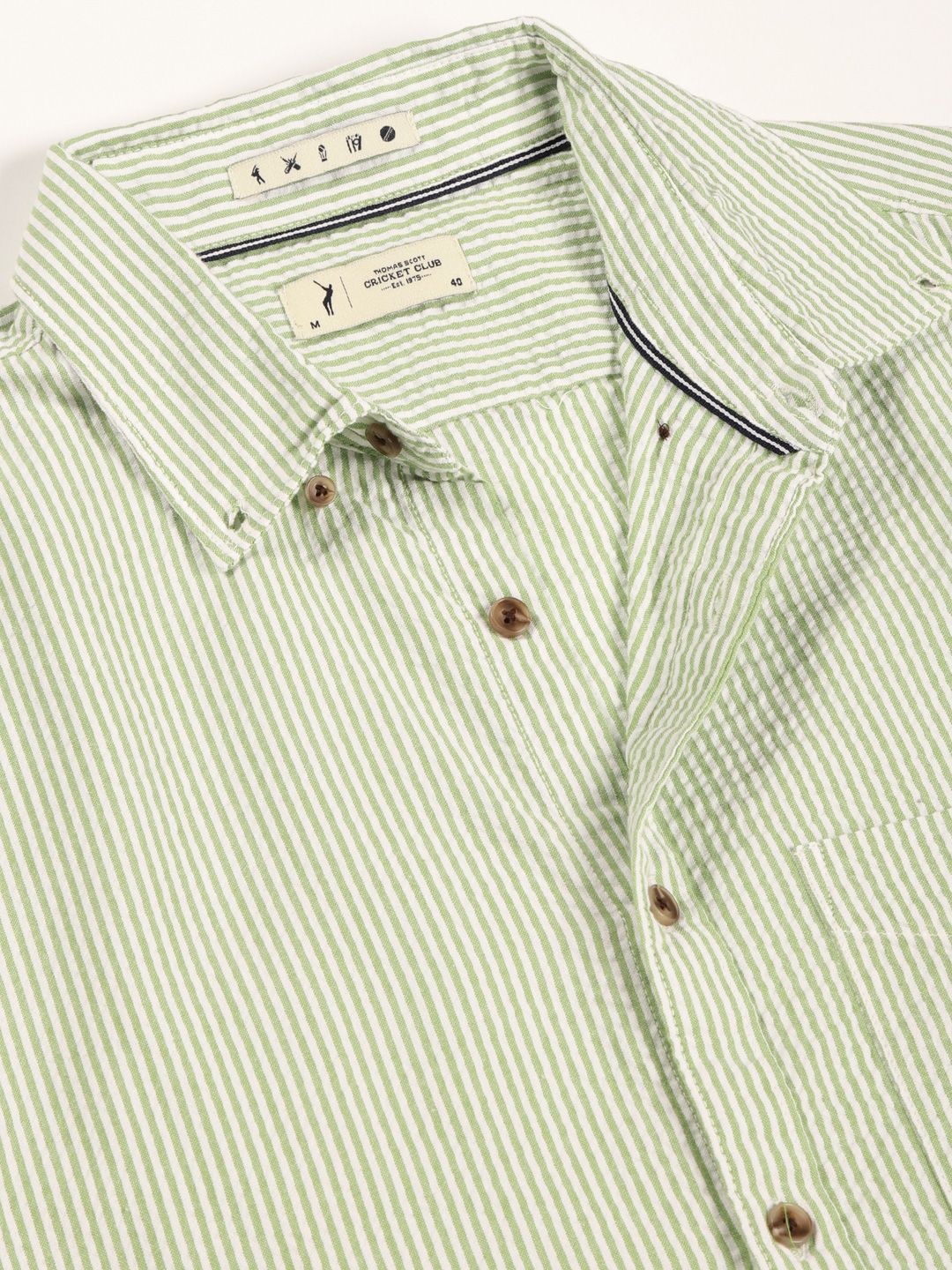 Thomas Scott Men Premium Slim Fit Striped Button-Down Collar Pure Cotton Casual Shirt
