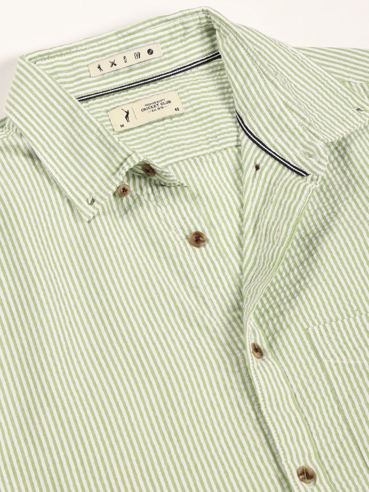 Thomas Scott Men Premium Slim Fit Striped Button-Down Collar Pure Cotton Casual Shirt