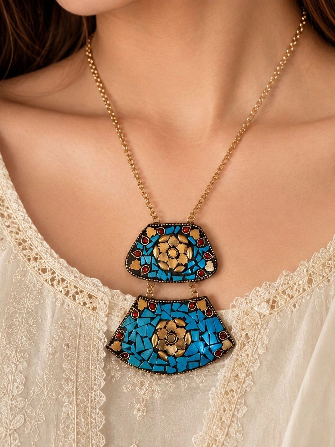 PANASH Lelaki Brass Rose Gold Plated Bohemian Kalung