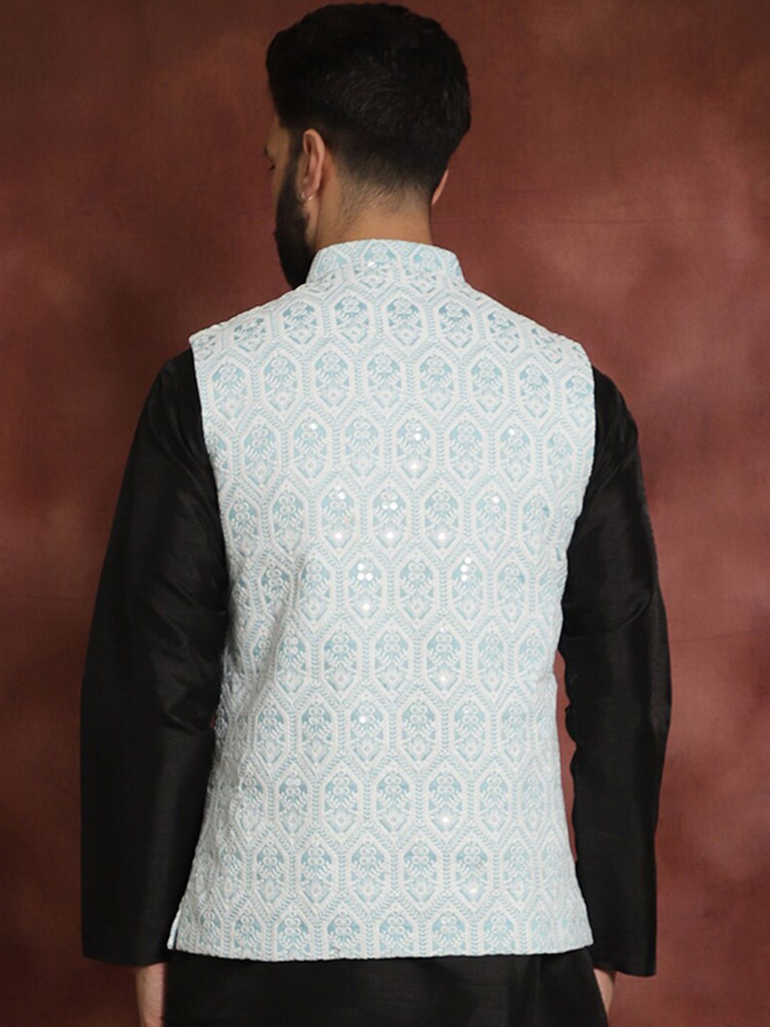 Anouk Blue Embroidered Mandarin Collar Nehru Jacket