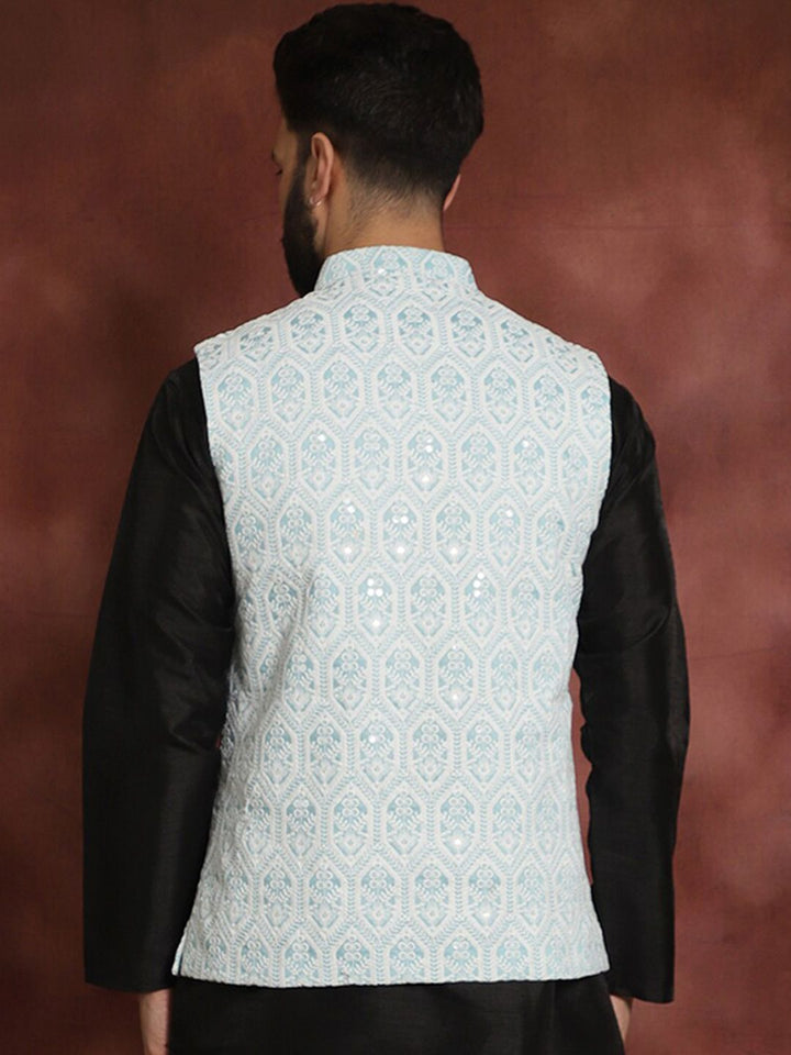 Jaket Nehru Kolar Mandarin Bersulam Biru Anouk