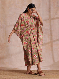 Pakaian Cotton Cotton Kaftan Midi yang bercetak bunga