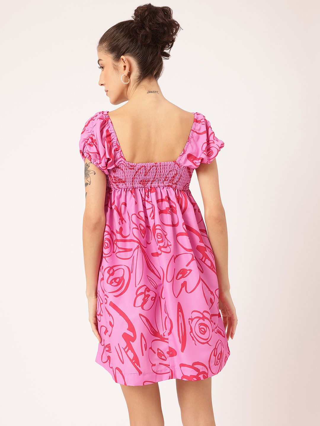 DressBerry Effortless Allure Printed Smocked Mini A-line Dress