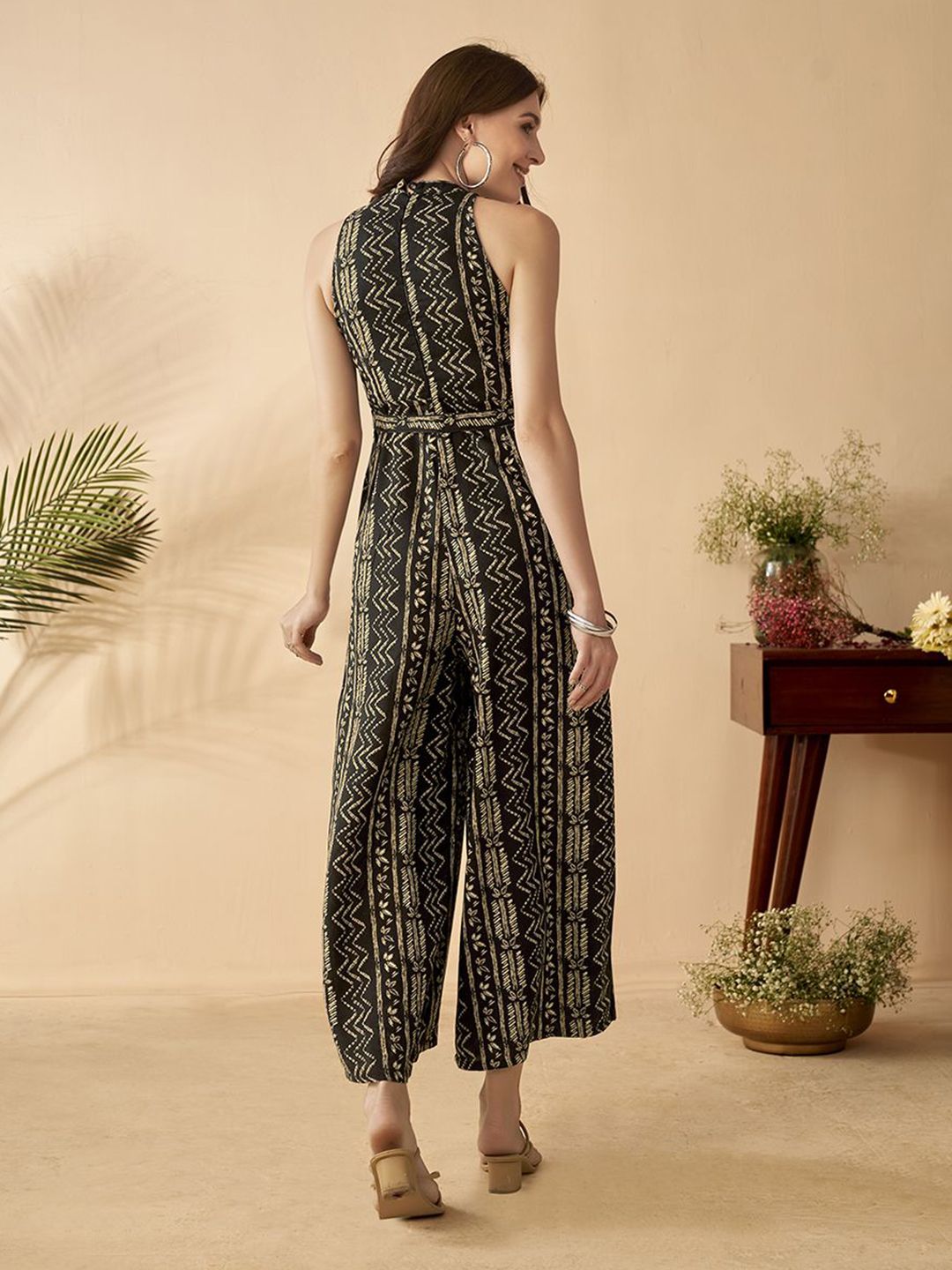 Anouk Ethnic Motifs Printed Halter Neck Sleeveless Basic Jumpsuit