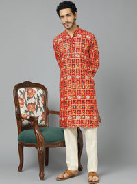VASTRAMAY Ethnic Motifs Printed Mandarin Collar Straight Kurta