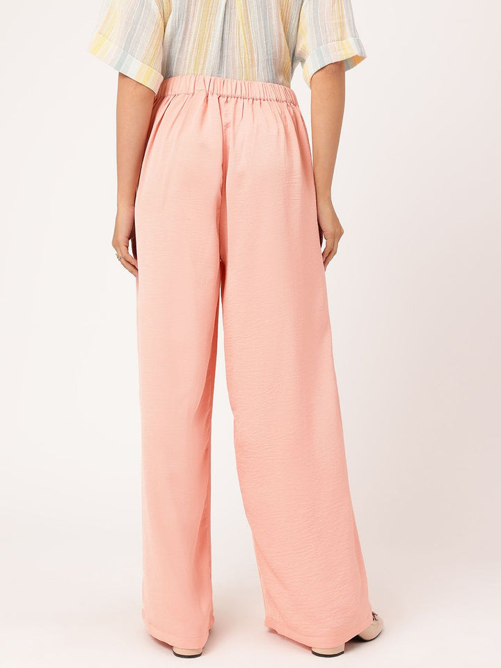 DressBerry Women High-Rise Pleated Belted Flared Trousers