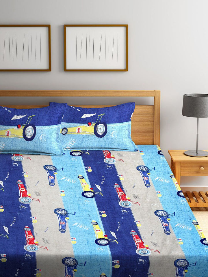 KLOTTHE Multicolored Geometric Polycotton 300 TC King Fine 2 Cadar dengan 4 Sarung Bantal-98 x 89 inci