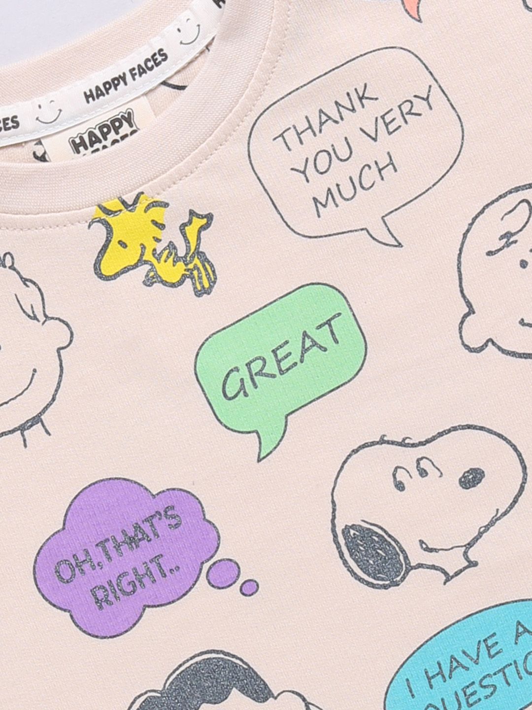 Happy Faces Girls Peanuts Printed Pure Cotton T-shirt with Shorts