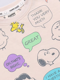 Happy Faces Girls Peanuts Printed Pure Cotton T-shirt with Shorts