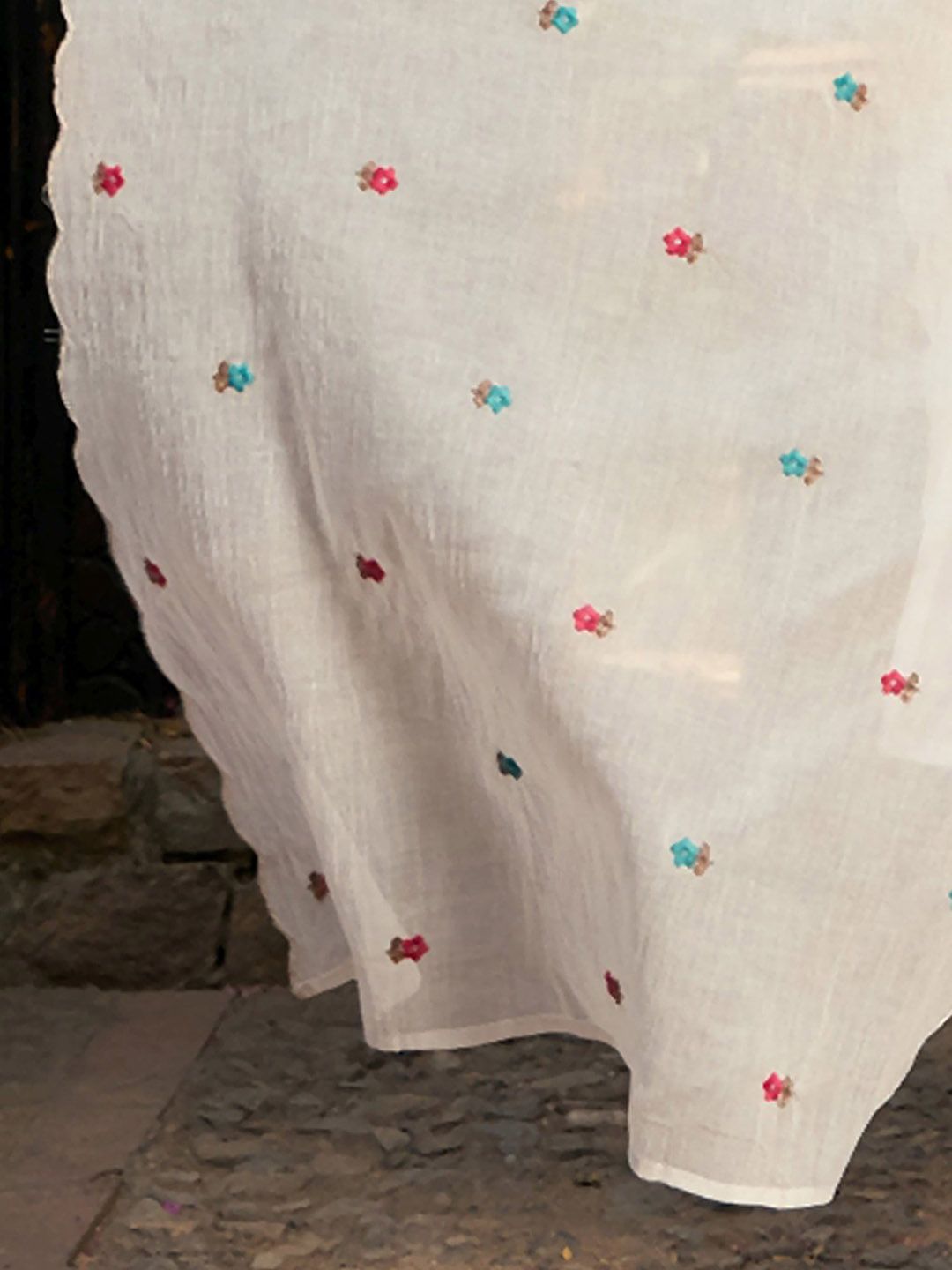 Indo Era Floral Embroidered Pure Cotton Straight Kurta With Trousers & Dupatta