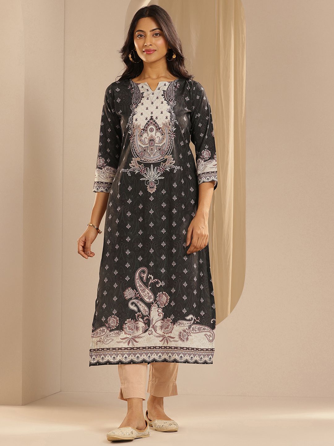 Libas Ethnic Motifs Printed Crepe Straight Kurta