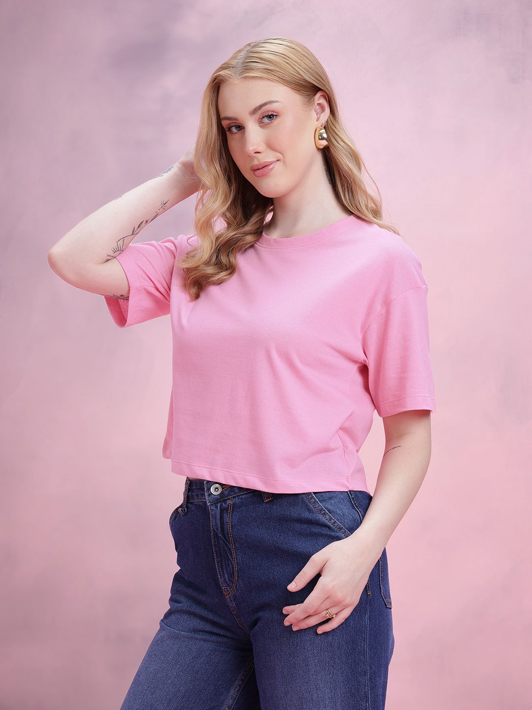DressBerry Drop-Shoulder Sleeves Relaxed T-shirt