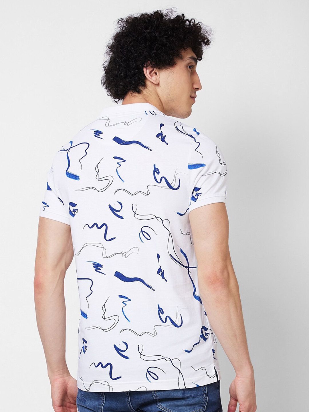SPYKAR Abstract Printed Polo Collar Pure Cotton Slim Fit T-shirt
