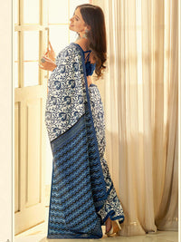 Saree mall Off White & Blue Ethnic Motifs Dabu Saree