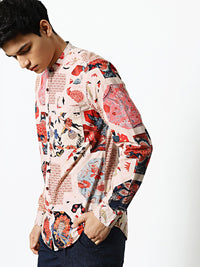 Mr Bowerbird Men Beige Tailored Fit Printed Casual Shirt