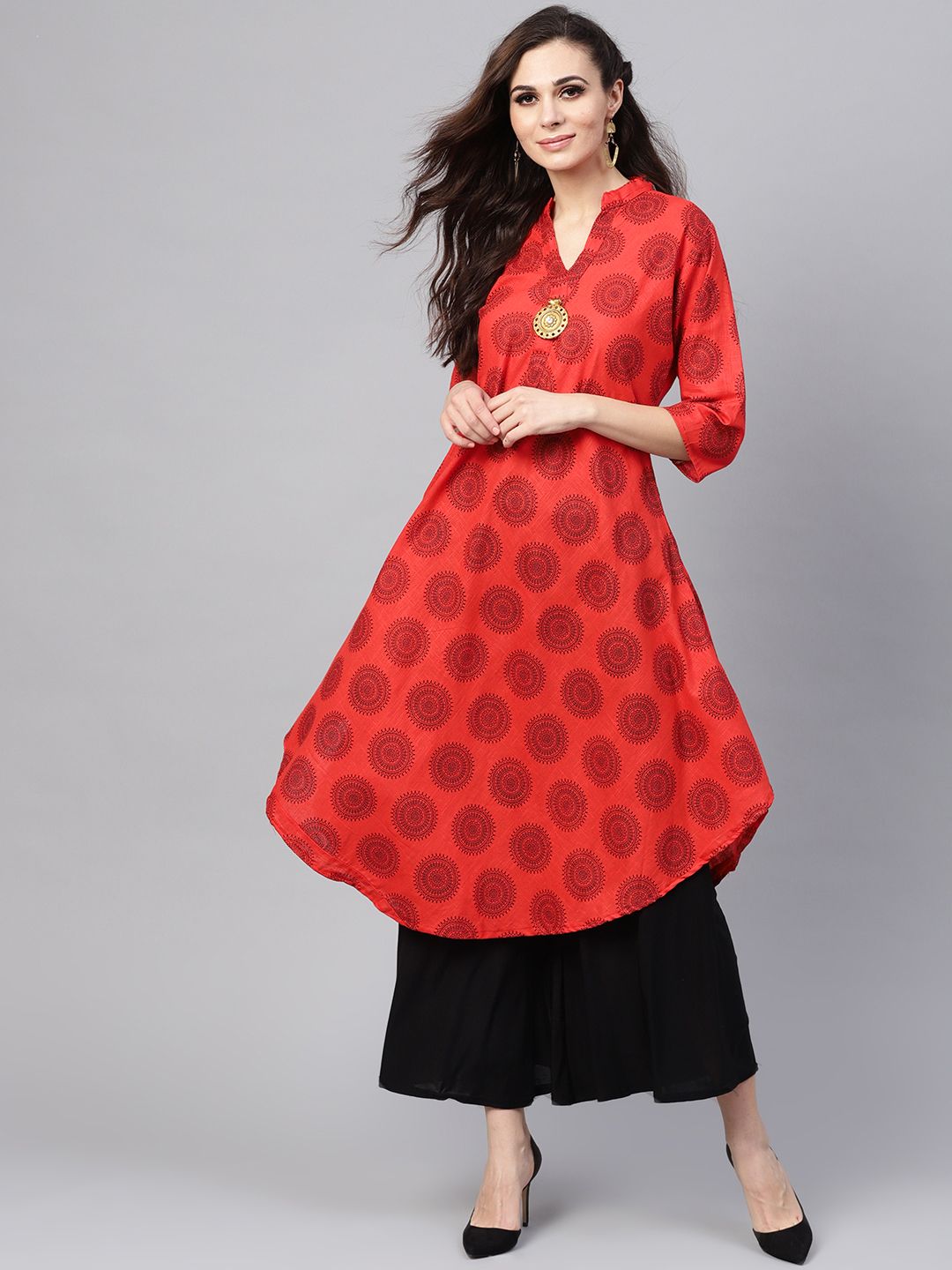 SOJANYA Women Red & Black Printed A-Line Kurta