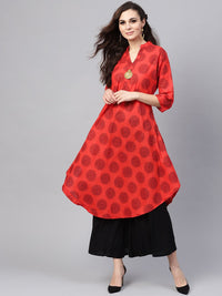 SOJANYA Women Red & Black Printed A-Line Kurta