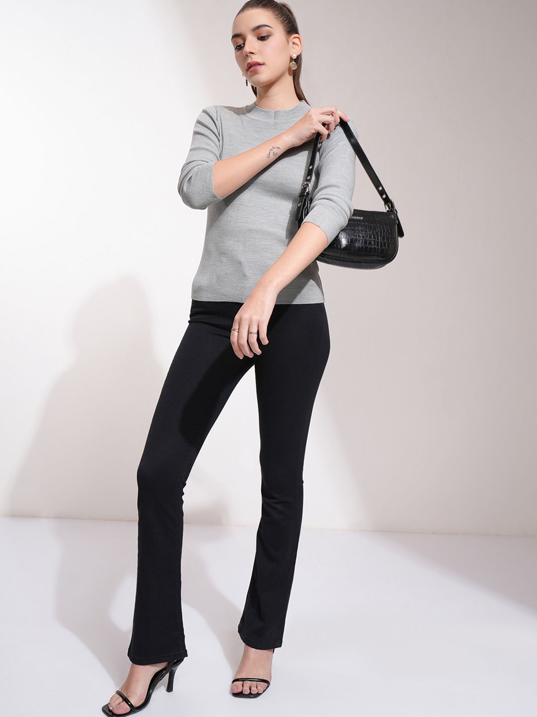 Tokyo Talkies Women Grey Acrylic Pullover