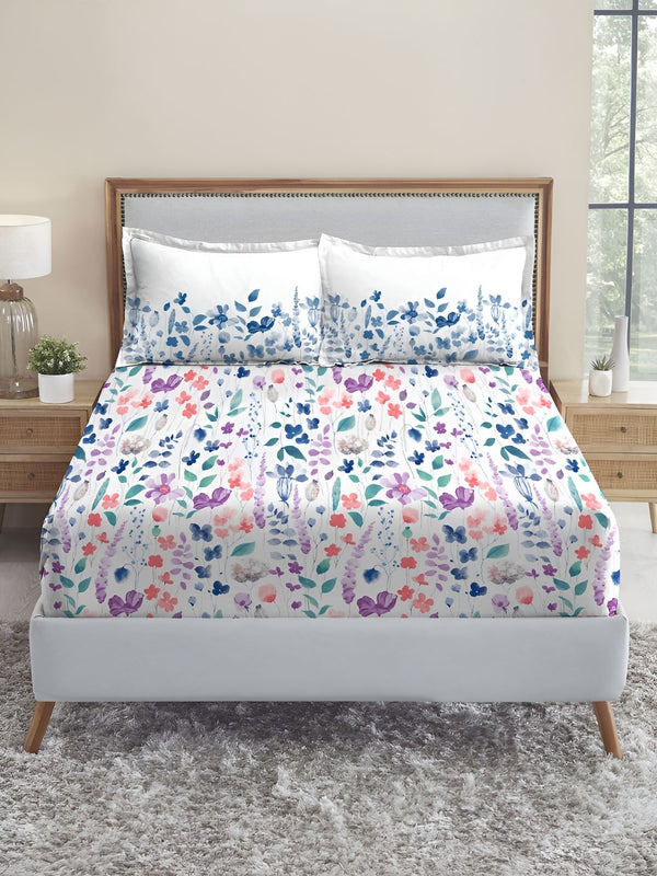 MYTRIDENT Sussana Soft Comfort Flat 210TC King Pure Cotton 1 Bedsheet with 2 Pillow Covers