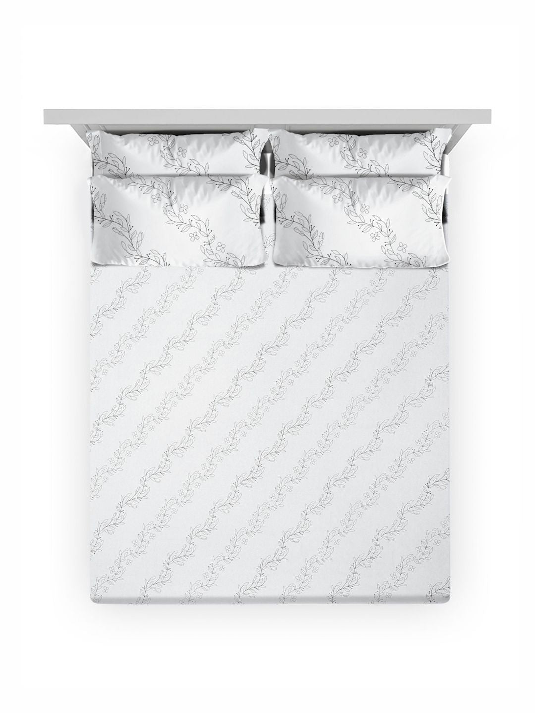 KLOTTHE OffWhite Floral Printed Fitted 400 TC Super King Bedsheet With 4 Pillow Covers