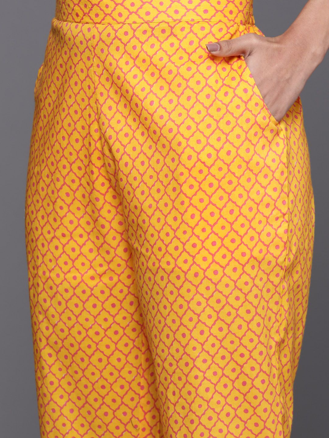 Libas Floral Printed Pleated Gotta Patti Pure Cotton Kurta with Trousers & Dupatta