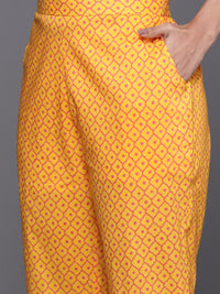 Libas Floral Printed Pleated Gotta Patti Pure Cotton Kurta with Trousers & Dupatta