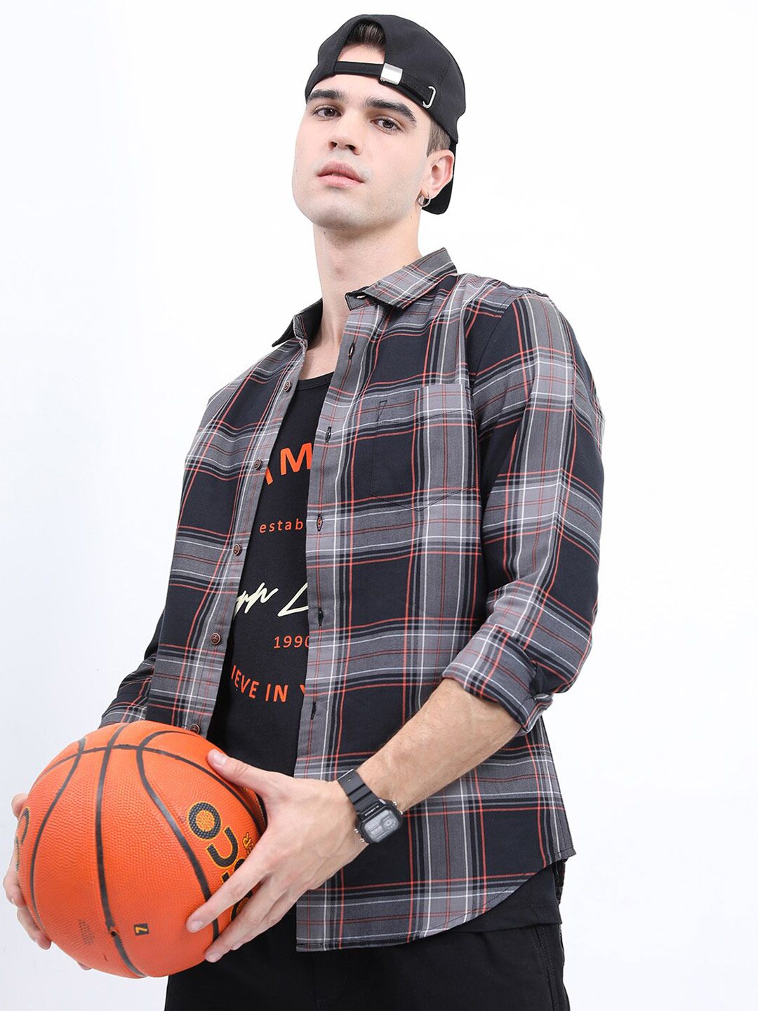 HIGHLANDER Men Slim Fit Tartan Checked Casual Cotton Shirt