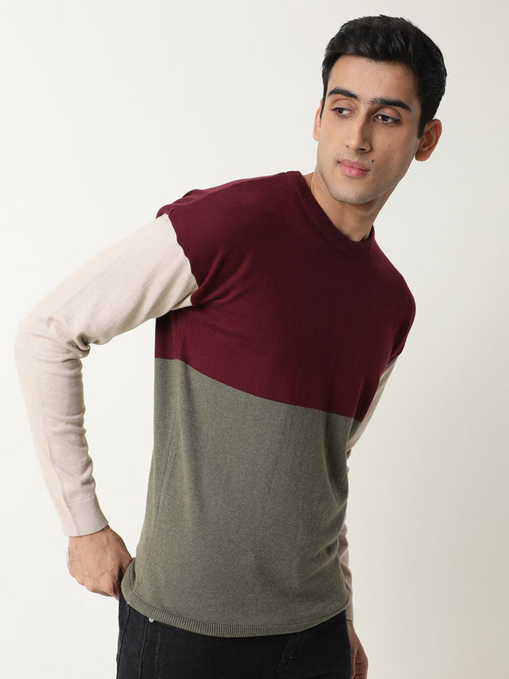 RARE RABBIT Men Tanko Slim Fit Colourblocked Pullover Sweater