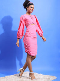 Tokyo Talkies Pure Cotton Puff Sleeve Ruched Sheath Dress