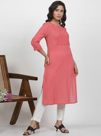 W Women Self Design Thread Work Cotton Straight Kurta