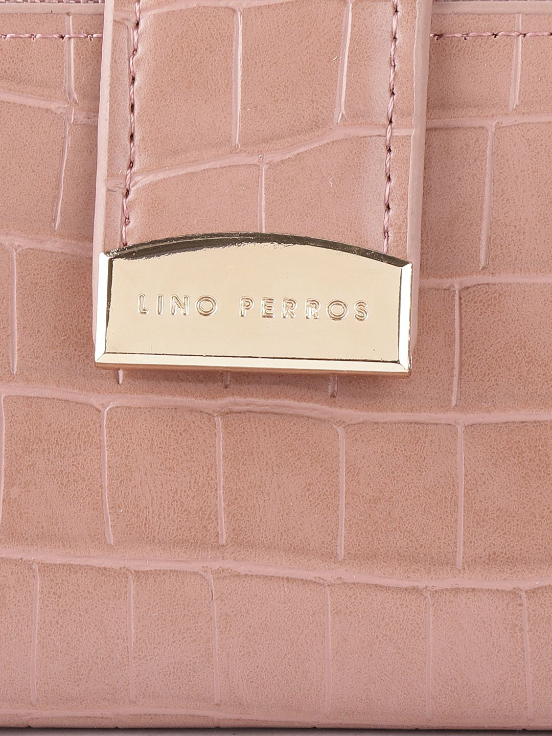 Lino Perros Women Peach-Coloured Croc Textured Two Fold Wallet