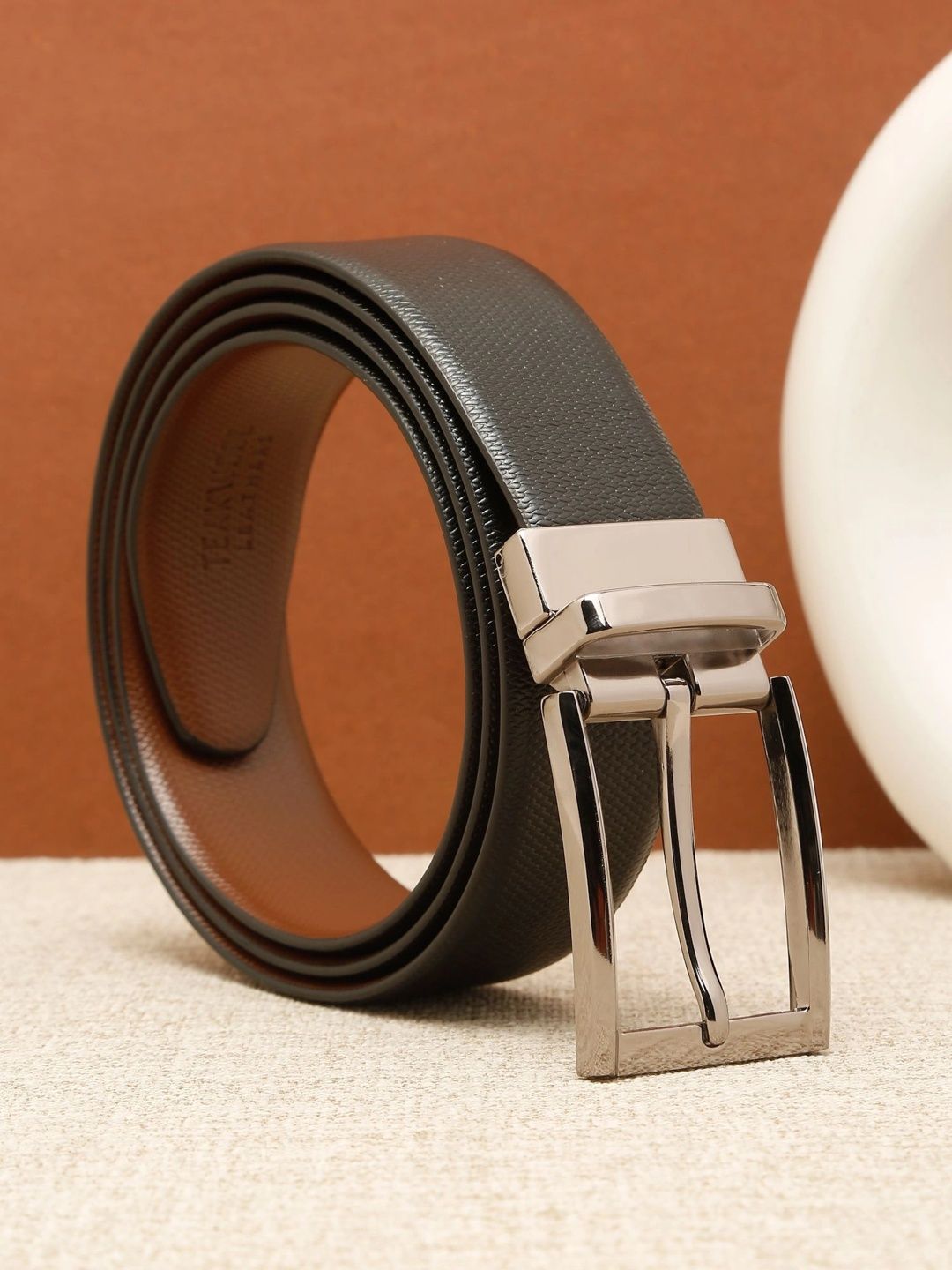 Teakwood Leathers Men Textured Leather Reversible Belt