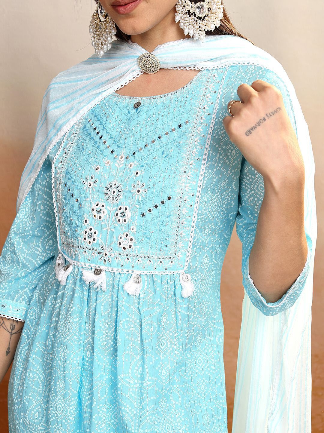 Vishudh Women Bandhani Printed  Regular Pure Cotton Kurta with Trousers & With Dupatta