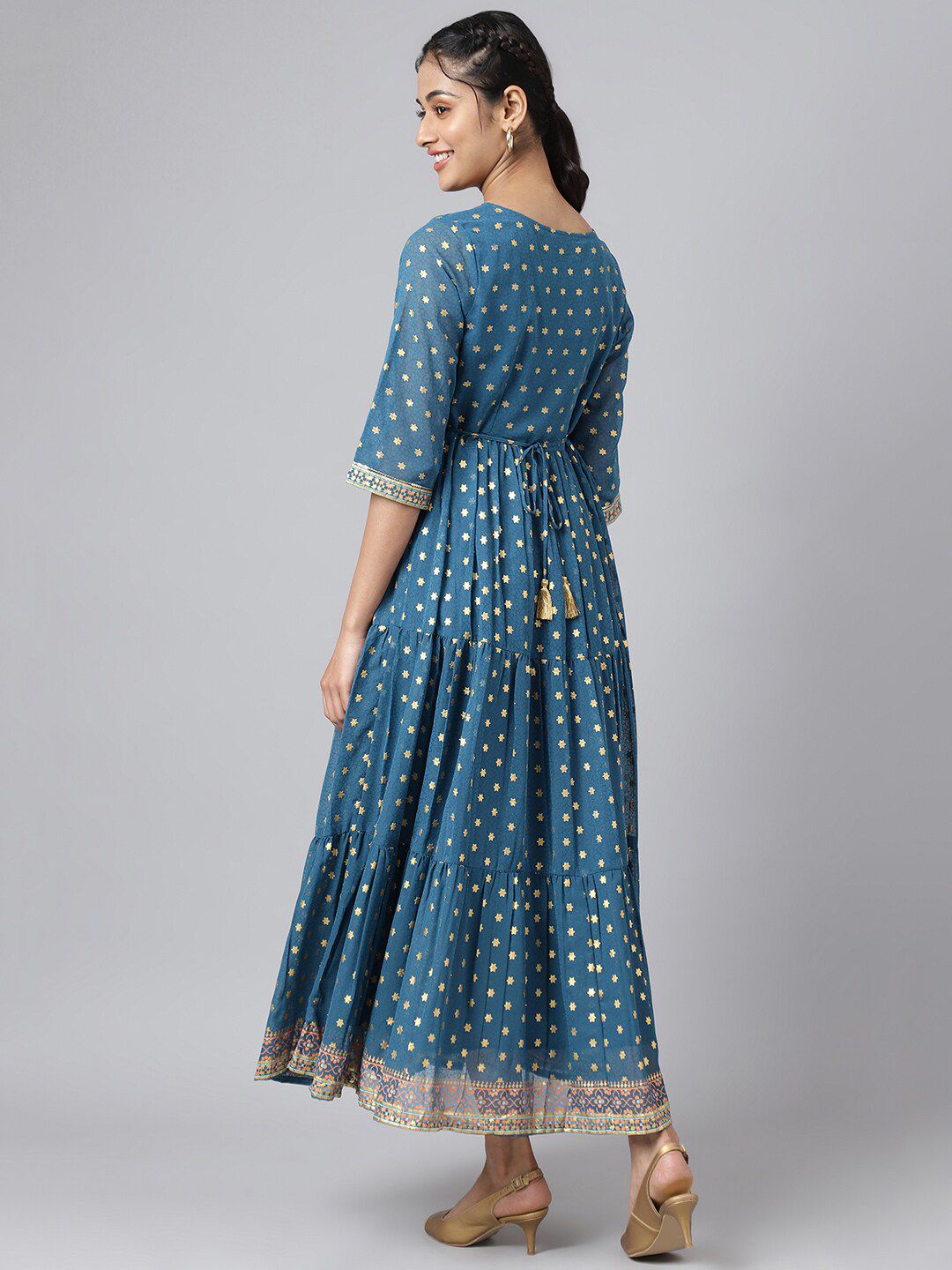 AURELIA Blue Ethnic Motifs Maxi Dress