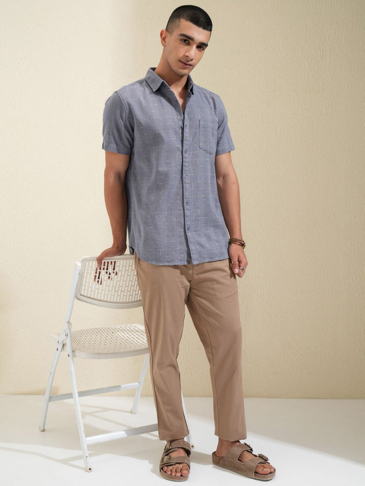 HIGHLANDER Men Special Yarn Dobby Textured Checked Casual Shirt