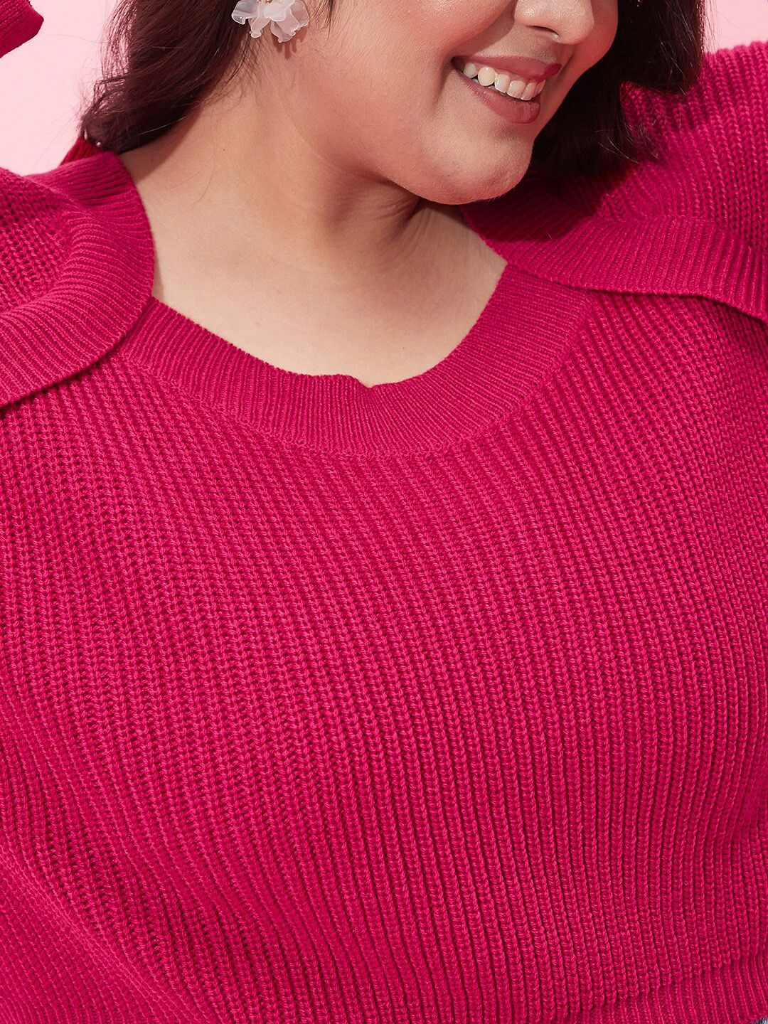 CURVY STREET Women Plus Size Ribbed Acrylic Crop Pullover