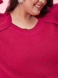CURVY STREET Women Plus Size Ribbed Acrylic Crop Pullover