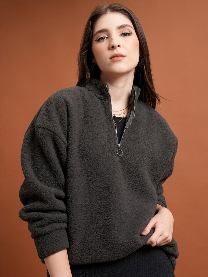 Tokyo Talkies Women Solid Drop-Shoulder Sleeves Oversized Sweatshirt