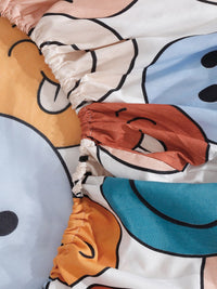 KLOTTHE White & Blue Cartoon Characters 300 TC Fitted King Bedsheet with 2 Pillow Covers