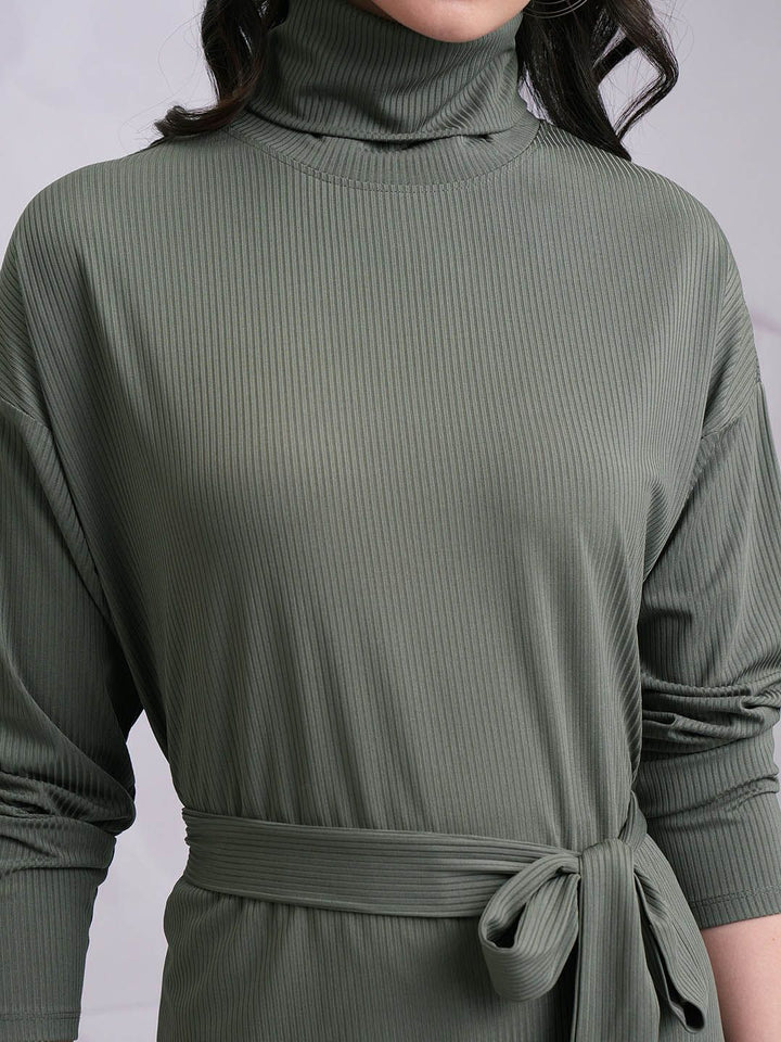 Tokyo Talkies Olive Green High Neck Top With Trousers