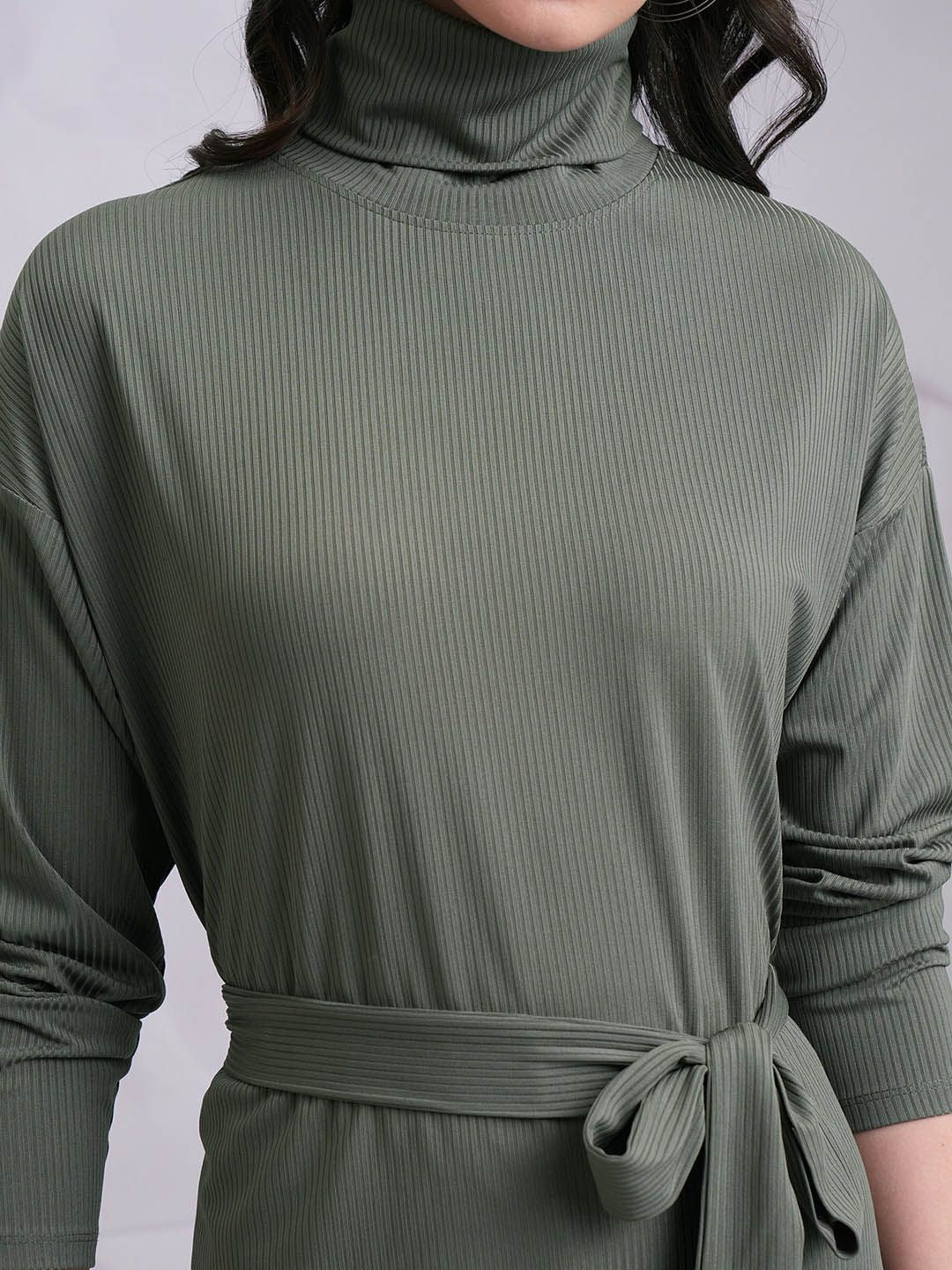 Tokyo Talkies Olive Green High Neck Top With Trousers