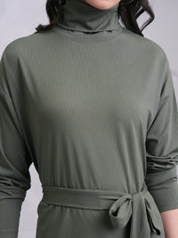 Tokyo Talkies Olive Green High Neck Top With Trousers