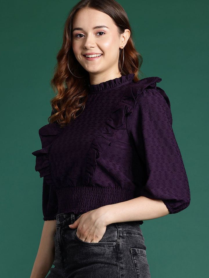 DressBerry Self-Design Ruffled Blouson Top